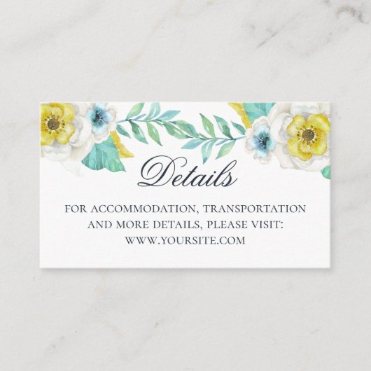 水彩青黄色フローラ結婚詳細 エンクロージャーカード (正面)