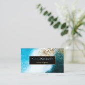 水彩青黒金ゴールドグリッター設計者 名刺 (スタンド正面)