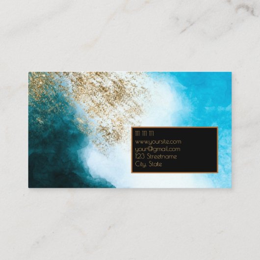 水彩青黒金ゴールドグリッター設計者 名刺 (裏面)
