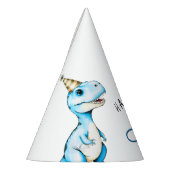 水彩青3つレックス恐竜誕生日 パーティーハット (左)