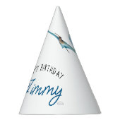 水彩青3つレックス恐竜誕生日 パーティーハット (右)