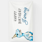 水彩青3つレックス恐竜誕生日 横断幕 (縦)