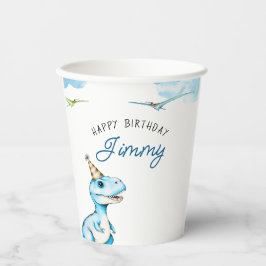 水彩青3つレックス恐竜誕生日 紙コップ