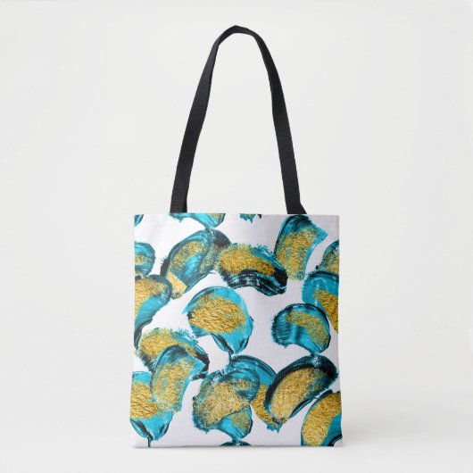 水彩青、ターコイズ、金ゴールドアート。 トートバッグ (正面)
