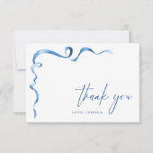 水彩青 手描きリボン ありがとうございます サンキューカード (正面)