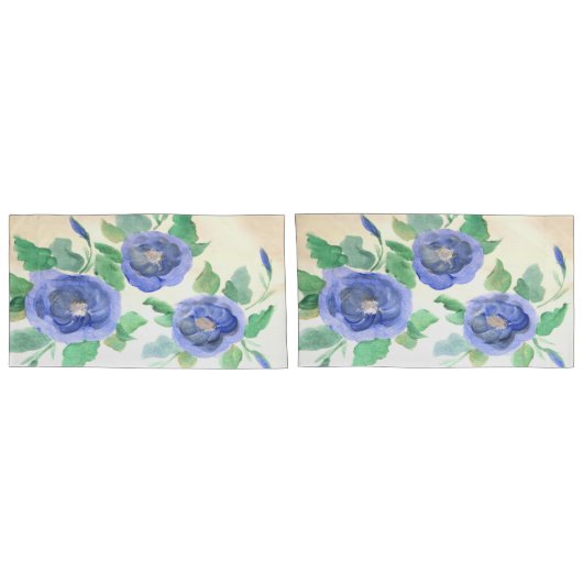 水彩青 枕カバー (裏面-セット)