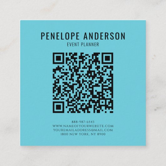 水彩青QRコード抽象芸術波線海 スクエア名刺 (裏面)