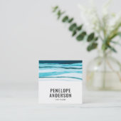 水彩青QRコード抽象芸術波線海 スクエア名刺 (スタンド正面)