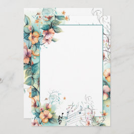 水彩音楽のノートと花 招待状