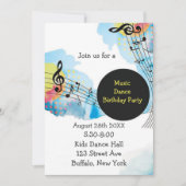 水彩音楽カラフルダンスバースデーパーティー 招待状 (正面)