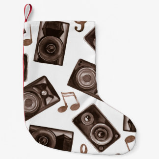 水彩音楽スピーカーセピアパターン スモールクリスマスストッキング