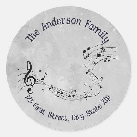 水彩音楽ノートミュージカルミュージシャン ラウンドシール (正面)