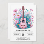 水彩音楽魔法ギター誕生日 招待状 (正面/裏面)