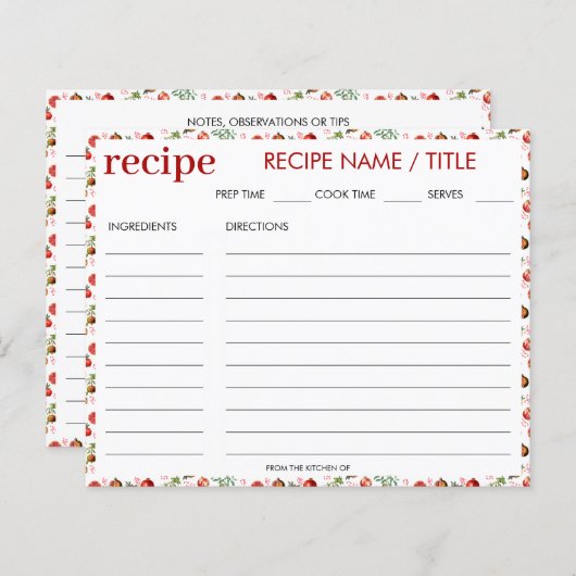 水彩顆粒地中海のレシピカード (正面/裏面)