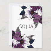 水彩額縁ダークパープルフローラ結婚の外観 招待状 (裏面)