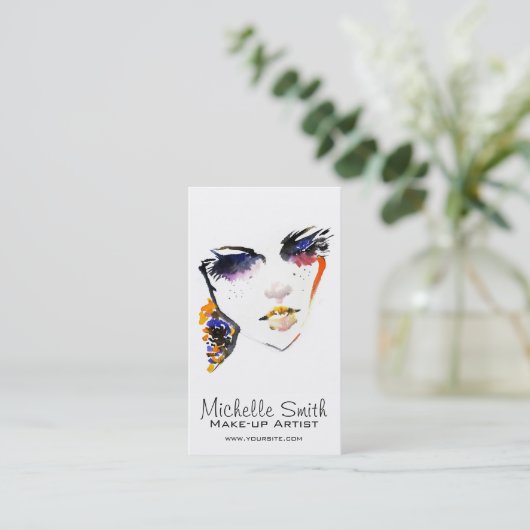水彩顔長い点字メイクアップアーティストブランディング 名刺 (スタンド正面)