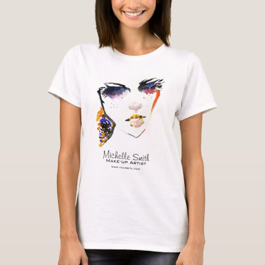 水彩顔長い点字メイクアップアーティストブランディング Tシャツ (正面)