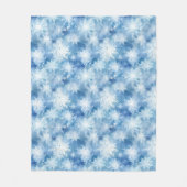 水彩風の青と雪の結晶 フリースブランケット (正面)