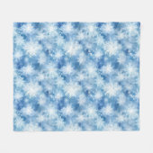 水彩風の青と雪の結晶 フリースブランケット (正面(横))