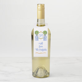 水彩風チャイニーズスタイルの柑橘類のトピアリー・モノグラム ボトルネックタグ