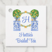 水彩風チャイニーズスタイルの柑橘類トピアリーのイニシャル フェイバータグ (正面)