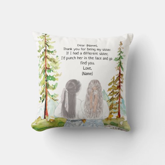 水彩風景と2女の子のメッセージカスタムを表示 クッション (正面)