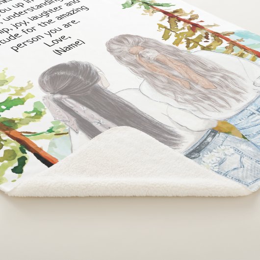 水彩風景と2女の子のメッセージカスタムを表示 シェルパブランケット (3/4)