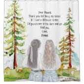 水彩風景と2女の子のメッセージカスタムを表示 シャワーカーテン (正面)