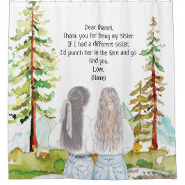 水彩風景と2女の子のメッセージカスタムを表示 シャワーカーテン