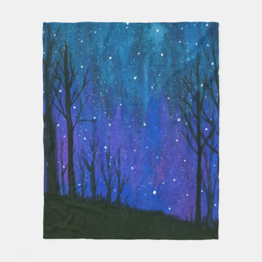 水彩風景アートナイトスカイスターユニバース フリースブランケット (正面)