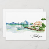 水彩風景地中海の名前をカスタムする サンキューカード (正面/裏面)