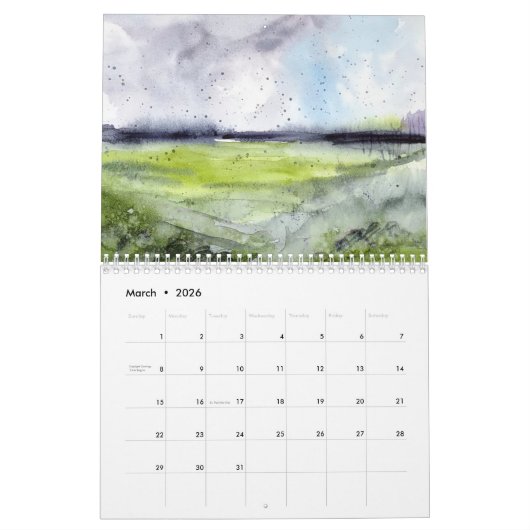 水彩風景画の壁暦 カレンダー (3月 2026)