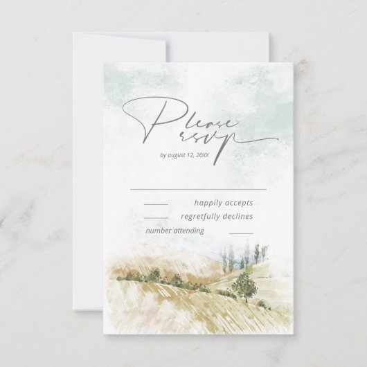 水彩風景結婚のセージ緑ID786 出欠カード (正面)