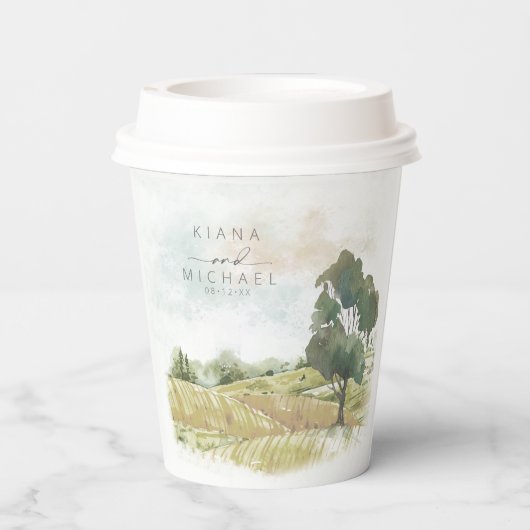水彩風景結婚のセージ緑ID786 紙コップ (裏面)