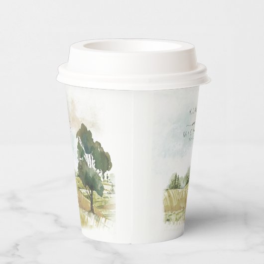 水彩風景結婚のセージ緑ID786 紙コップ (右)