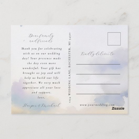 水彩風景結婚の写感謝してい真 ポストカード (裏面)