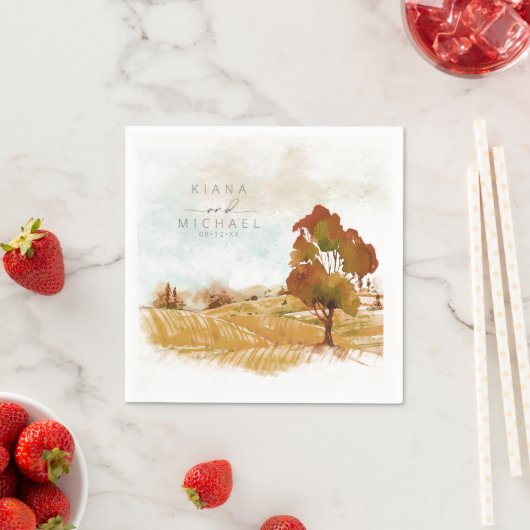 水彩風景結婚の秋金ゴールドID786 スタンダードカクテルナプキン (インサイチュ)