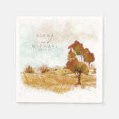 水彩風景結婚の秋金ゴールドID786 スタンダードカクテルナプキン (正面)