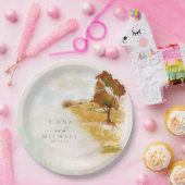 水彩風景結婚の秋金ゴールドID786 ペーパープレート (パーティー)