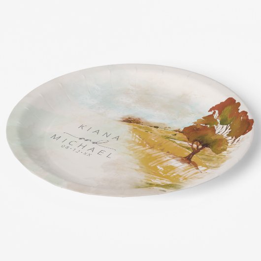 水彩風景結婚の秋金ゴールドID786 ペーパープレート (アングル)