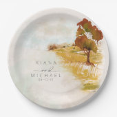 水彩風景結婚の秋金ゴールドID786 ペーパープレート (正面)