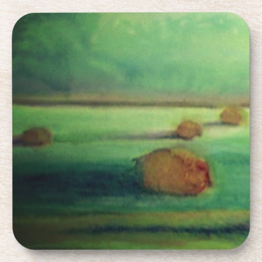 水彩風景絵を描の緑 コースター (正面)