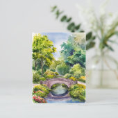 水彩風景緑庭橋の湖 ポストカード (スタンド正面)