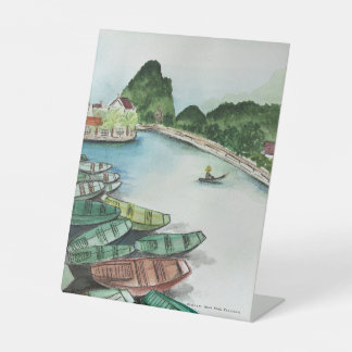 水彩風景,ベトナム, Tam Coc Poster 台座サイン