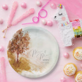 水彩風景Mr&Mrs秋季金ゴールドID786 ペーパープレート (パーティー)