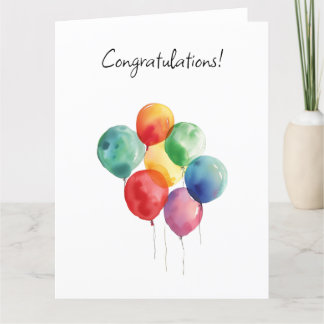 水彩風船おめでとうミニマル サンキューカード