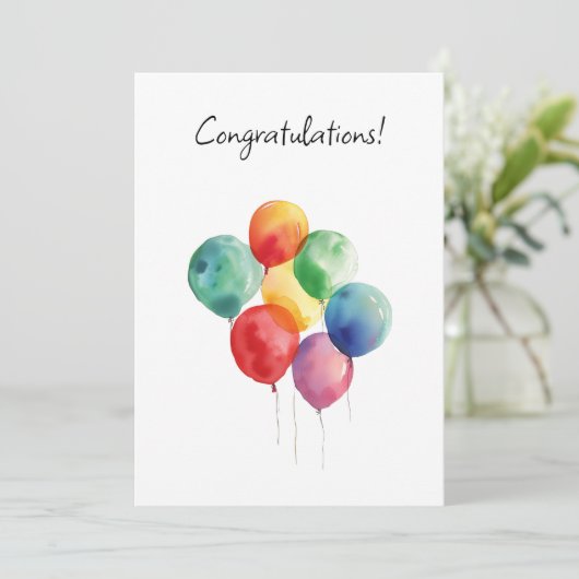 水彩風船おめでとうミニマル サンキューカード (スタンド正面)