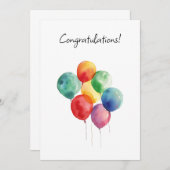 水彩風船おめでとうミニマル サンキューカード (正面/裏面)