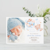 水彩風船とクマPhoto Boy Baptism 招待状 (スタンド正面)