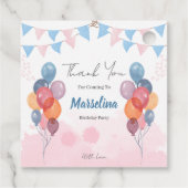 水彩風船の女の子の誕生日パーティーメッセージカード フェイバータグ (裏面)